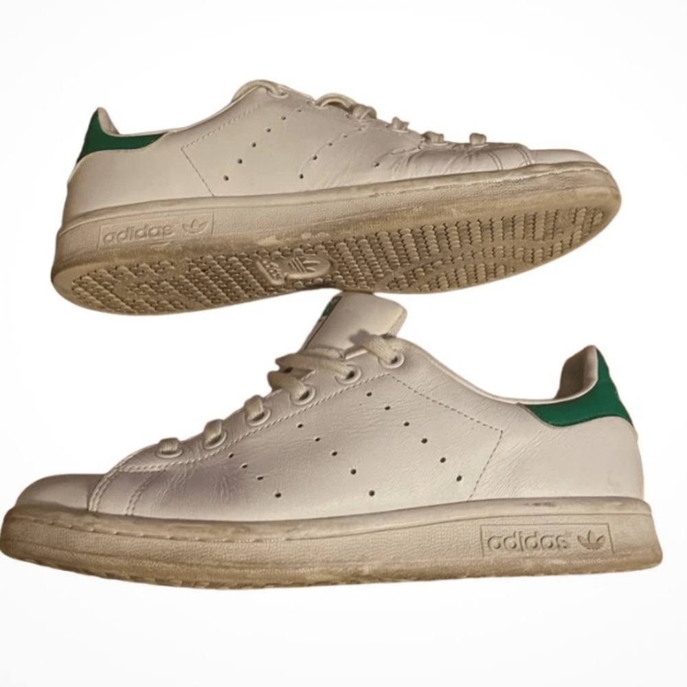 Adidas Men's White Sneakers with Green Accents